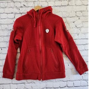 Bergans of Norway Red Wool Blend Full Zip Hoodie Antarctic Longest March Patch M